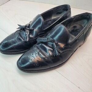 Johnson Murphy Mens Black Leather Wingtip Tassel Loafer Dress Shoes Size 10 B